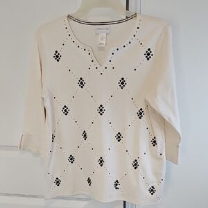 Alfred Dunner Ivory and Black‎ Blouse